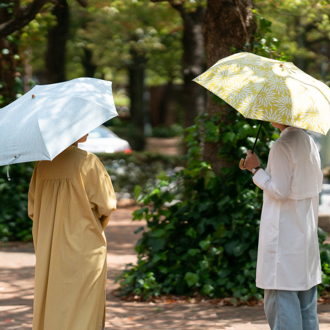 折りたたみ日傘 スリム 菊 ひわ色